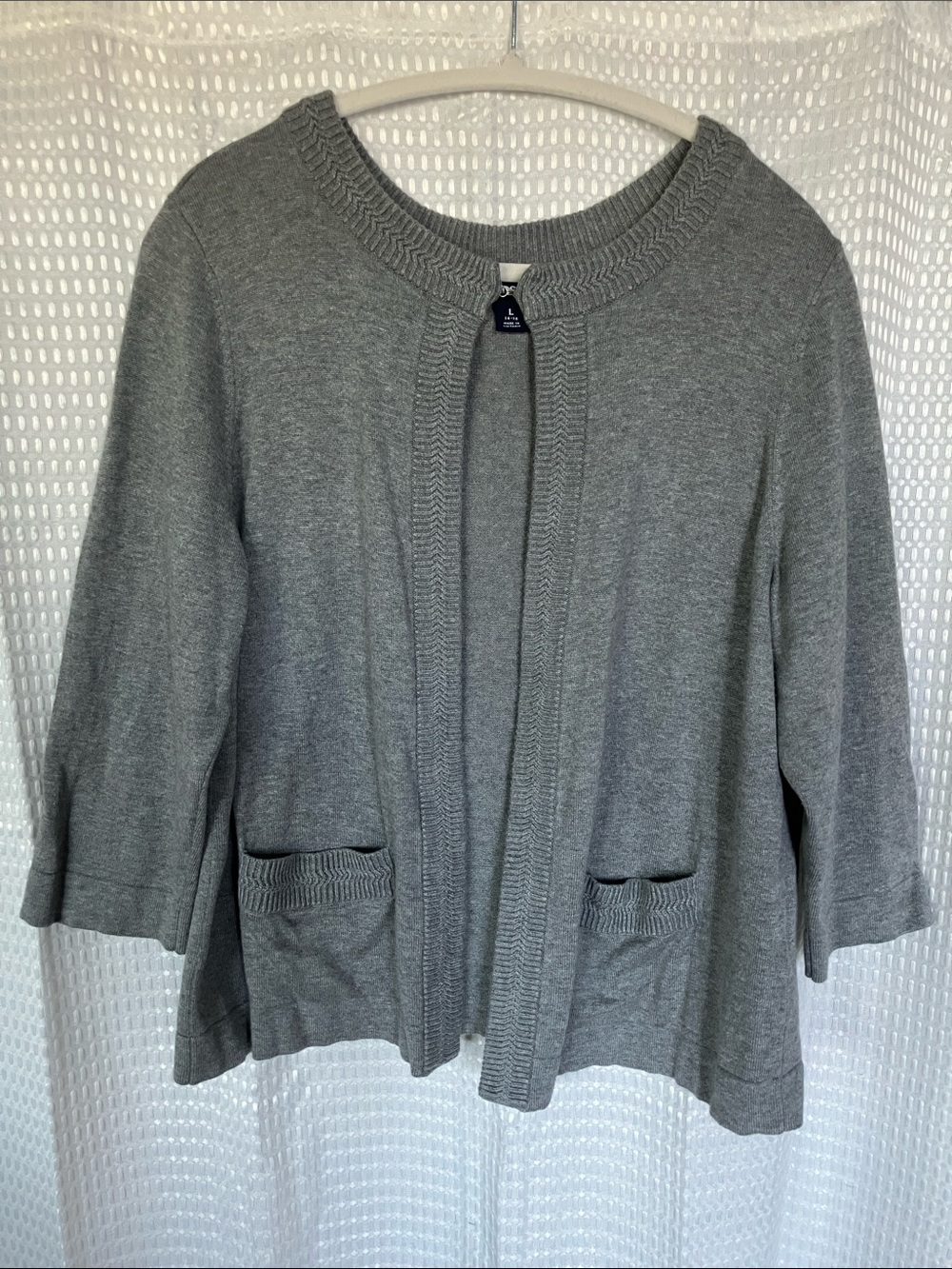Lands' End Hip Length Open Front Cardigan Gray Cotton Modal Sweater L
